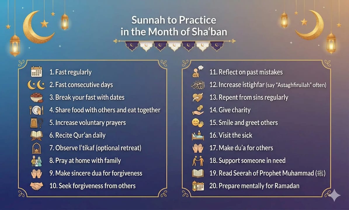 20 Sunnah to Practice in the Month of Sha‘ban