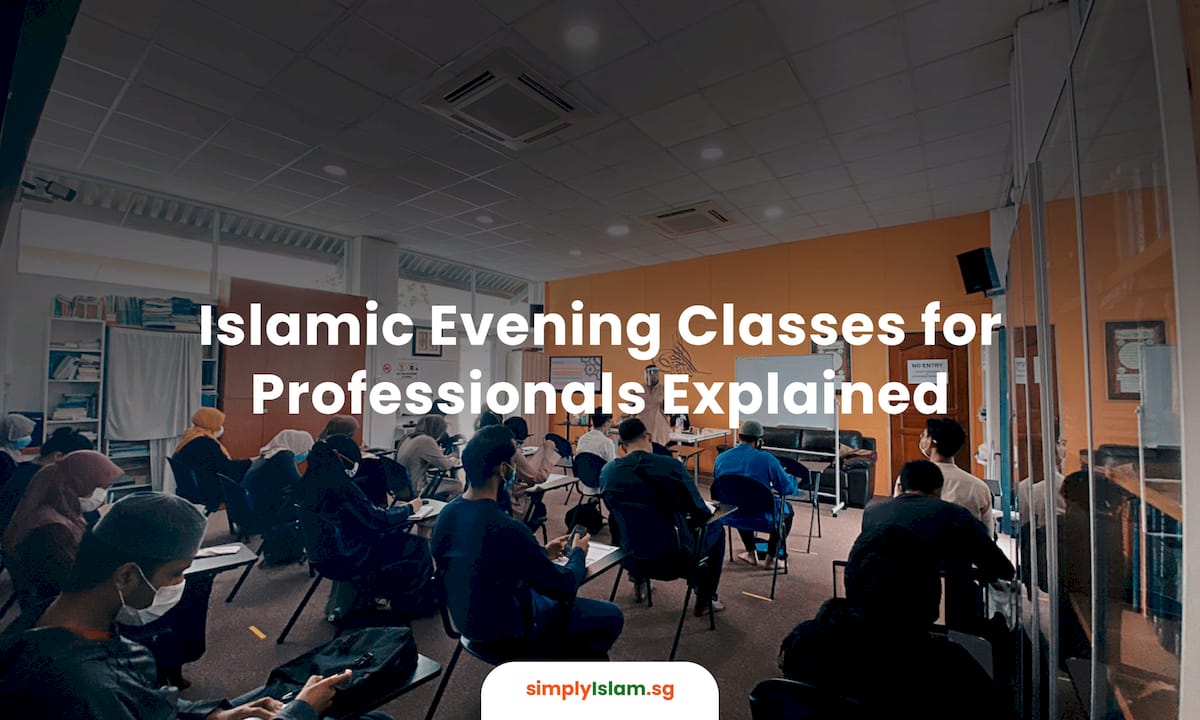 Professional studying Islamic evening class at home