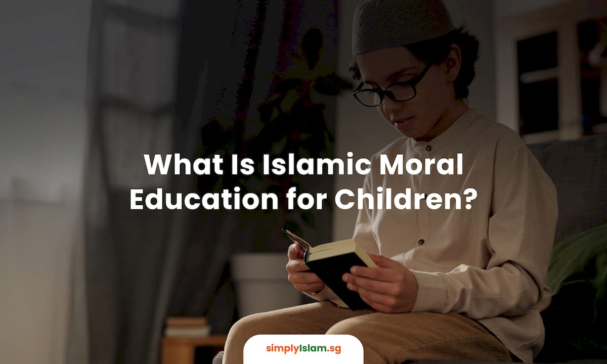 Mother teaching child Islamic morals at home