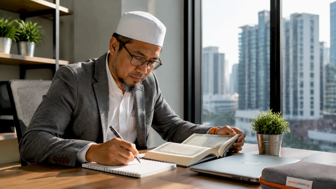 Working adult studying Islamic education at home