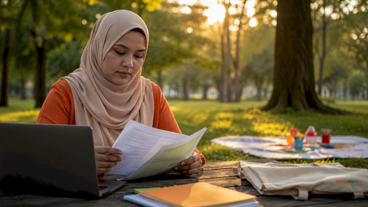 Teacher reviewing kids’ Islamic course syllabus