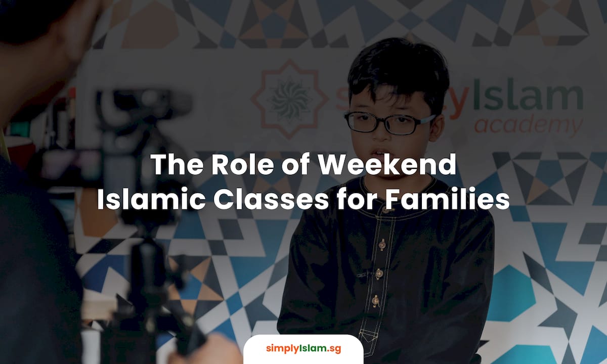 Family engaged in weekend Islamic learning at home