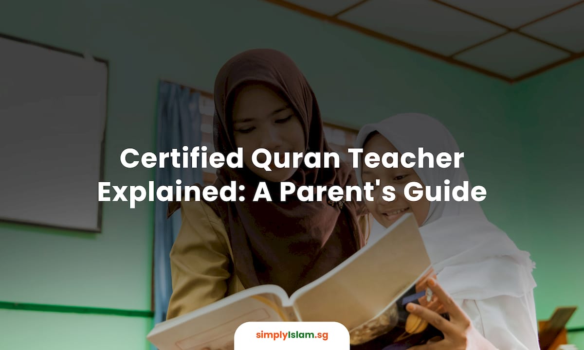 Certified Quran teacher guiding child in prayer room