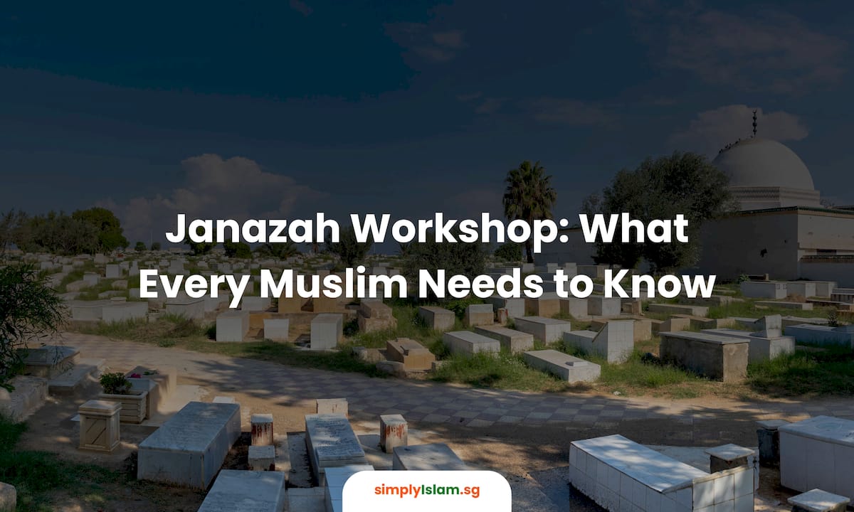 Muslim man writing notes in janazah workshop classroom