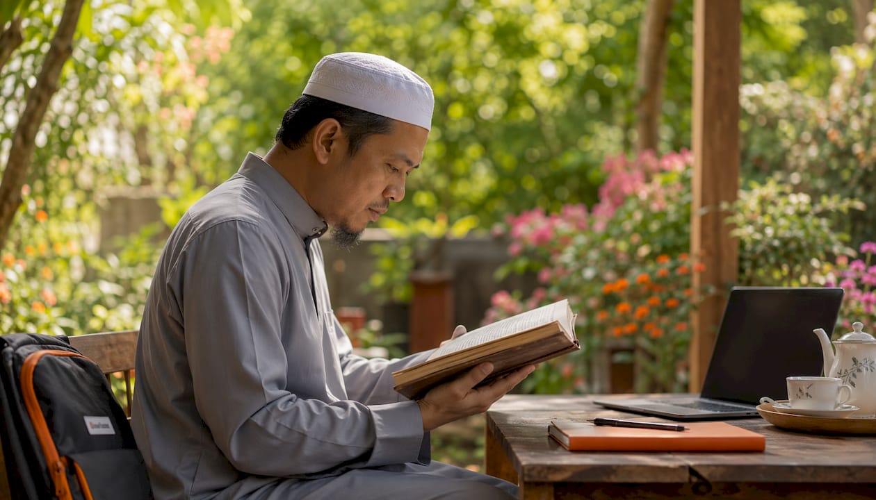 Muslim man studying prophetic biography